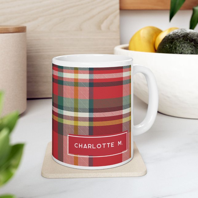 Farbenfrohe Klassik Personalisiert Kariert Kaffeetasse (Rustic Plaid Personalized Teachers 11oz Coffee Mug)