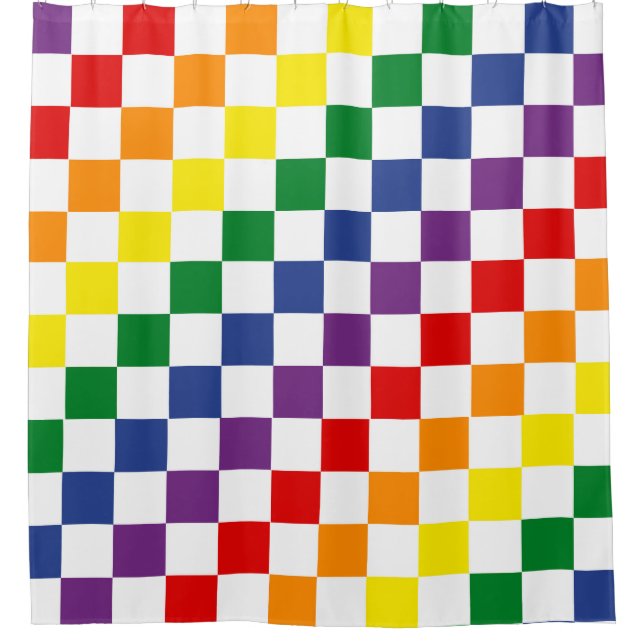 Farbenfrohe klassische LGBTQ-Rainbow-Checkerboard Duschvorhang (Vorderseite)