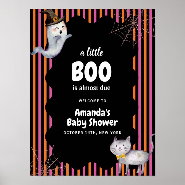 Farbenfrohe kleine Boo Ghost Cat Baby Dusche Willk Poster (Vorne)