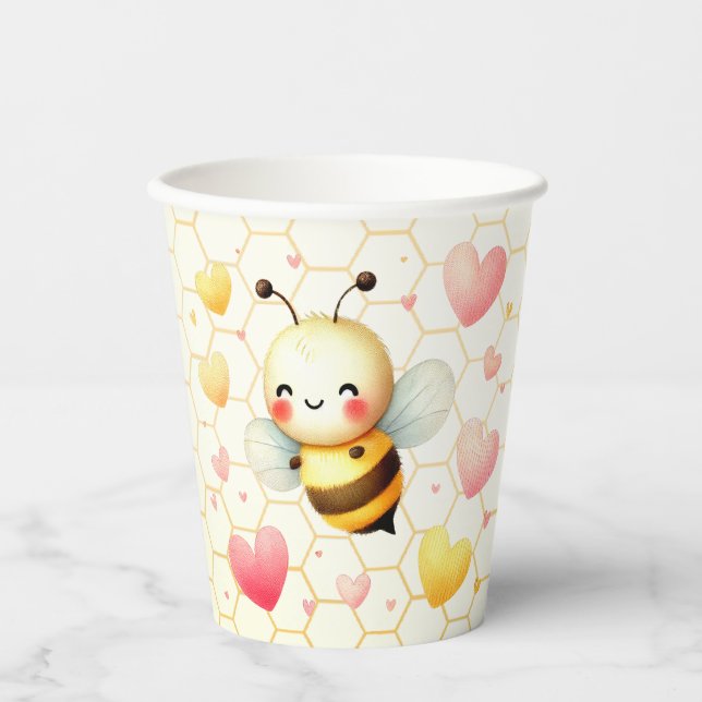 Farbenfrohe kleine Honey Bee Baby Dusche Niedlich Pappbecher (Vorderseite)