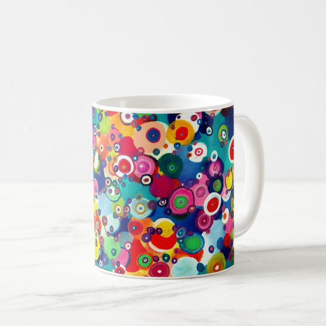 Farbenfrohe kleine Kreise Original Artwork Kaffeetasse (VorderseiteRechts)