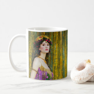 Farbenfrohe Klimt Style Collage Porträt einer Frau Kaffeetasse