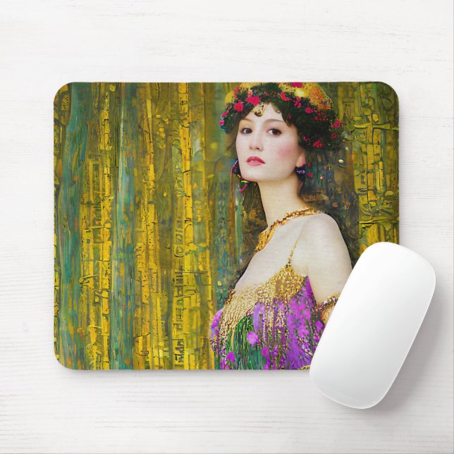 Farbenfrohe Klimt Style Collage Porträt einer Frau Mousepad (Mit Mouse)