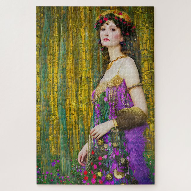 Farbenfrohe Klimt Style Collage Porträt einer Frau Puzzle (Vertikal)