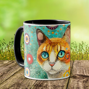 Farbenfrohe Klimt Style Ginger Cat Tasse