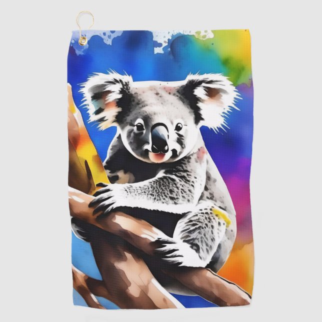 Farbenfrohe Koala Bear Watercolor Splash, Golfhandtuch (Vorderseite)
