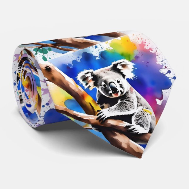 Farbenfrohe Koala Bear Watercolor Splash, Krawatte (Gerollt)