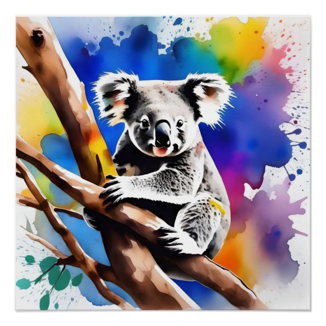 Farbenfrohe Koala Bear Watercolor Splash, Poster (Vorderseite)