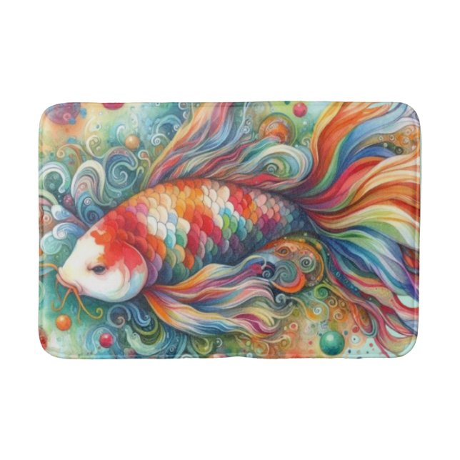 Farbenfrohe Koi Fisch Whimsisches Wasser Orange Aq Badematte (Vorderseite)