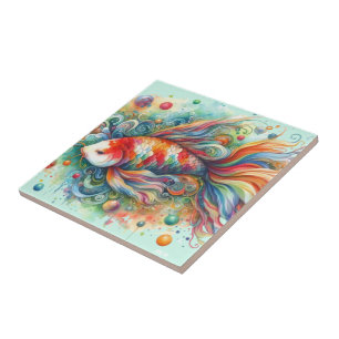 Farbenfrohe Koi Fisch Whimsisches Wasser Orange Aq Fliese