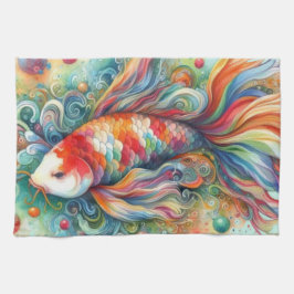 Farbenfrohe Koi Fisch Whimsisches Wasser Orange Aq Geschirrtuch