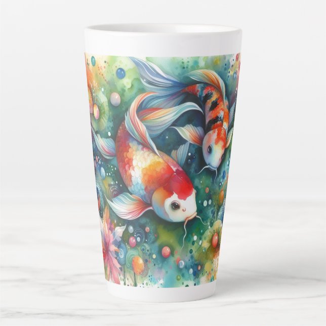Farbenfrohe Koi Fisch Whimsisches Wasser Orange Aq Milchtasse (Vorderseite)
