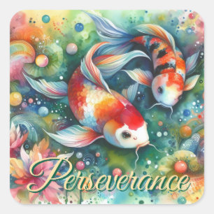 Farbenfrohe Koi Fisch Whimsisches Wasser Orange Aq Quadratischer Aufkleber