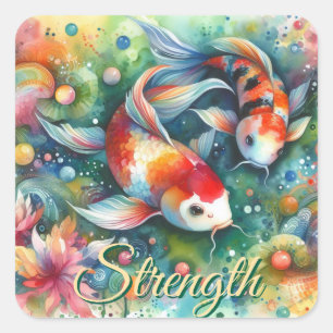 Farbenfrohe Koi Fisch Whimsisches Wasser Orange Aq Quadratischer Aufkleber