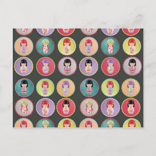 Farbenfrohe Kokeshi Dolls Postkarte