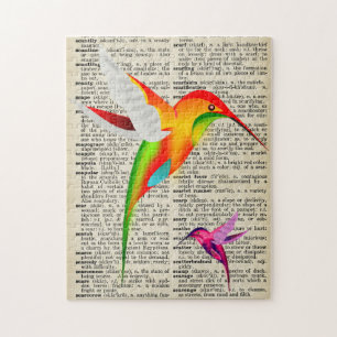 Farbenfrohe Kolibris auf einer alten Wörterbuchsei Puzzle