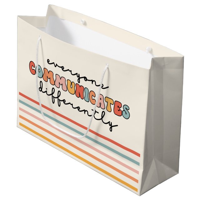 Farbenfrohe Kommunikation Große Geschenktüte (Vorderseite Schrägansicht)