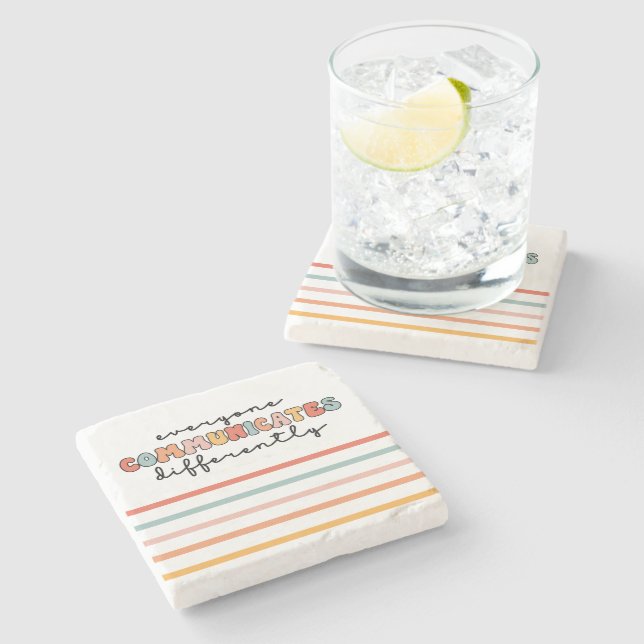 Farbenfrohe Kommunikation Steinuntersetzer (Seitenansicht)