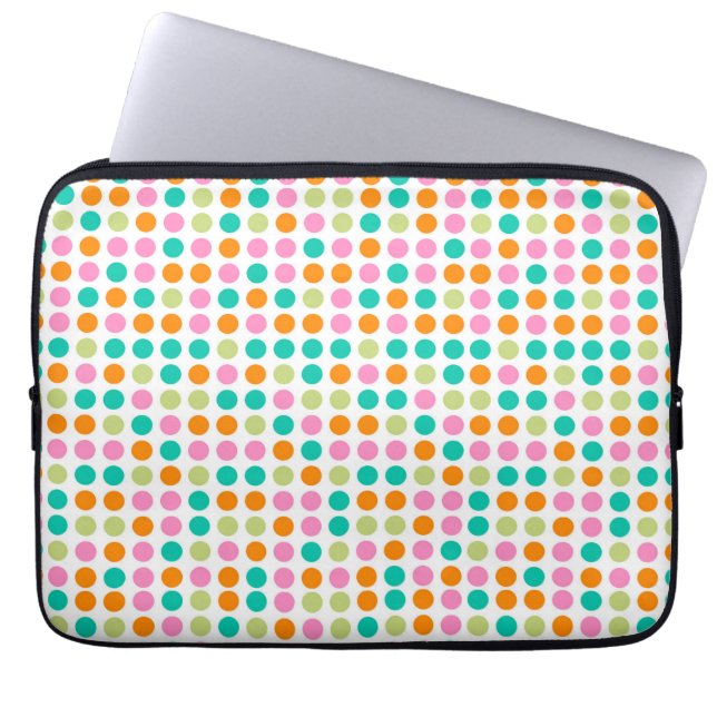 Farbenfrohe Konfetti Polka Punkte Retro 60er Art Laptopschutzhülle (Vorderseite)