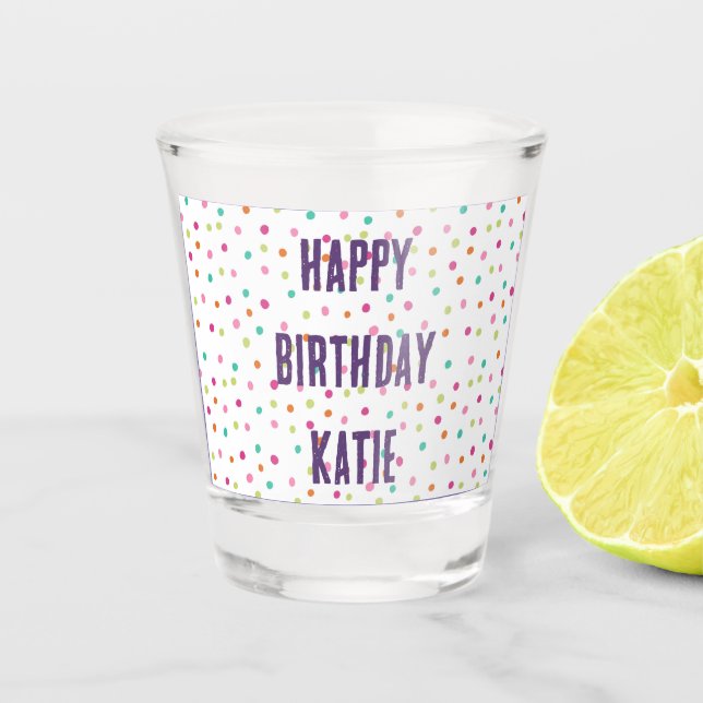 Farbenfrohe Konfetti-Sprinklen polka dot rainbow c Schnapsglas (Vorderseite)