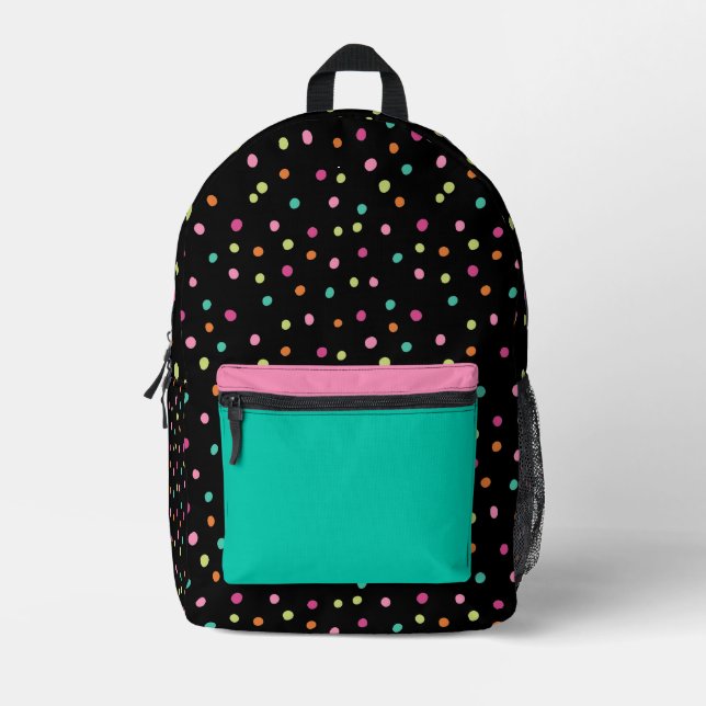 Farbenfrohe Konfetti-Sprinklen polka dot rainbow P Bedruckter Rucksack (Vorderseite)