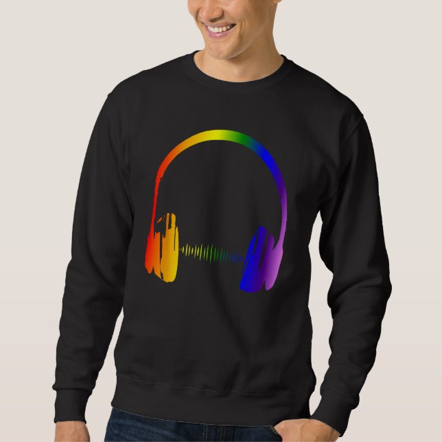 Farbenfrohe Kopfhörer Regenbogen Party Techno Radi Sweatshirt (Vorderseite)