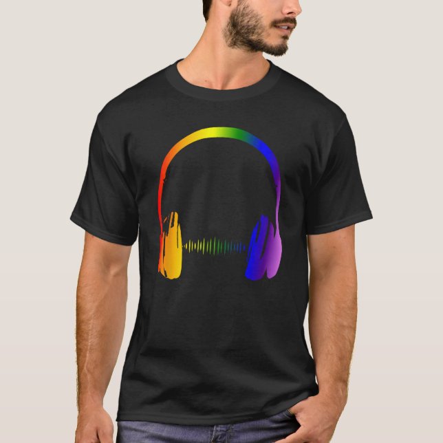 Farbenfrohe Kopfhörer Regenbogen Party Techno Radi T-Shirt (Vorderseite)