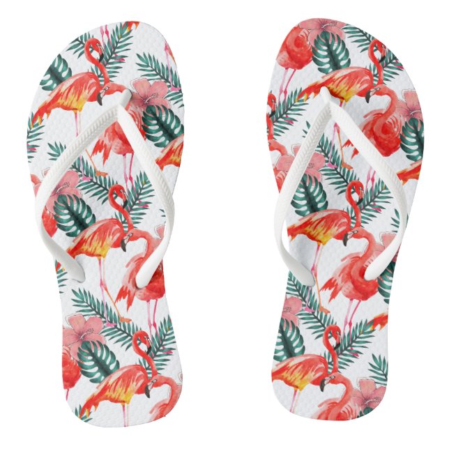 Farbenfrohe Koralle Pink Flamingo Muster Flip Flops (Fußbett)