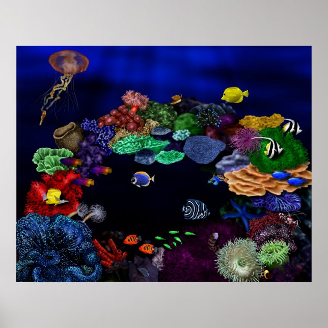 Farbenfrohe Korallenriffe und Fischriff Kunst, Dic Poster (Vorne)