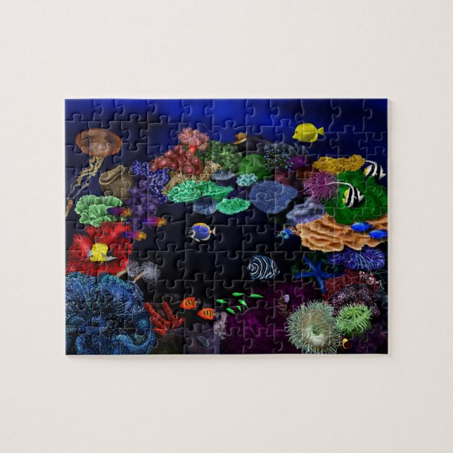 Farbenfrohe Korallenriffe und Fischriff Kunst, Dic Puzzle (Horizontal)