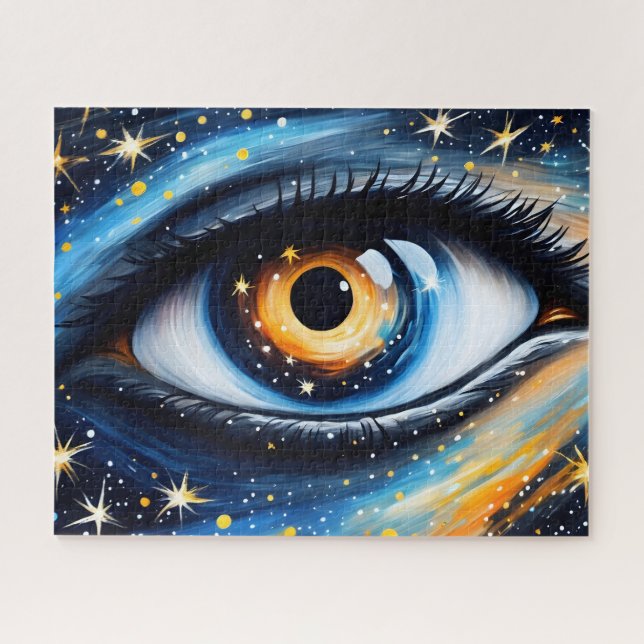 Farbenfrohe, kosmische Augen Kunst Puzzle (Horizontal)