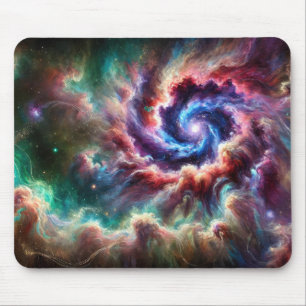 Farbenfrohe kosmische Galaxie Swirbel mit Radiantn Mousepad