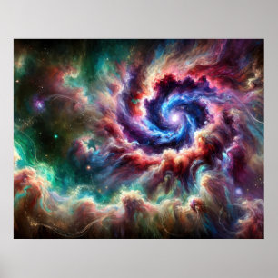 Farbenfrohe kosmische Galaxie Swirbel mit Radiantn Poster
