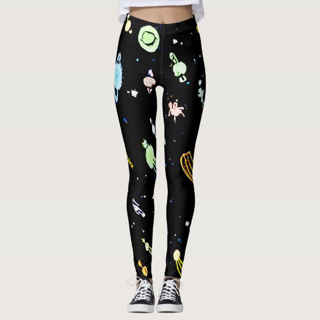 Farbenfrohe, kosmische Himmelsschläfer-Muster Leggings (Vorderseite)