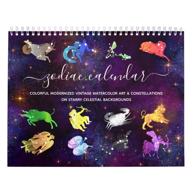 Farbenfrohe kosmische Wasserfarbe Zodiac Zeichen K Kalender (Titelbild)