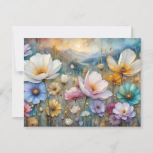 Farbenfrohe Kosmos Blume Blätter und Himmel Postkarte