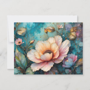Farbenfrohe Kosmos Blume Blätter und Himmel Postkarte