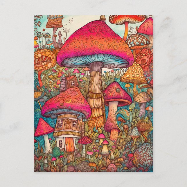 Farbenfrohe kreative Psychedelic Pilze Kunst Postkarte (Vorderseite)