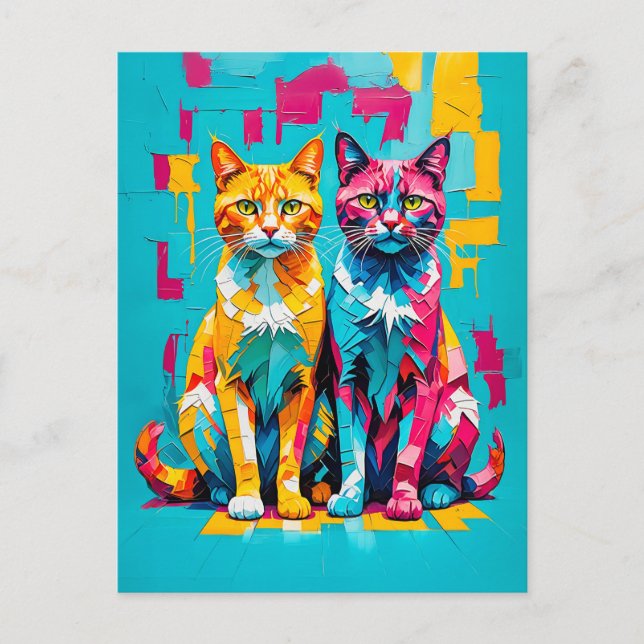 Farbenfrohe kubanische Katzen-Kunstwerke Postkarte (Vorderseite)