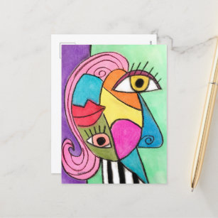 Farbenfrohe kubistische Abstrakte Gesichtspflege W Postkarte