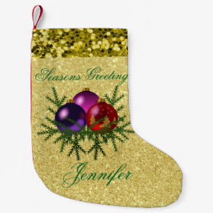 Farbenfrohe Kugel-Ornamente Gold-Faux-Glitter Kleiner Weihnachtsstrumpf