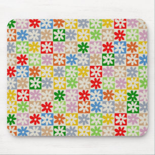 Farbenfrohe, kühne, ästhetische Schachbrett-Blumen Mousepad