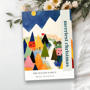 Farbenfrohe, kühne Retro Abstrakte Weihnachtslands Feiertagskarte