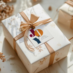 Farbenfrohe, kühne Script Joy Holiday Favor Tags Geschenkanhänger