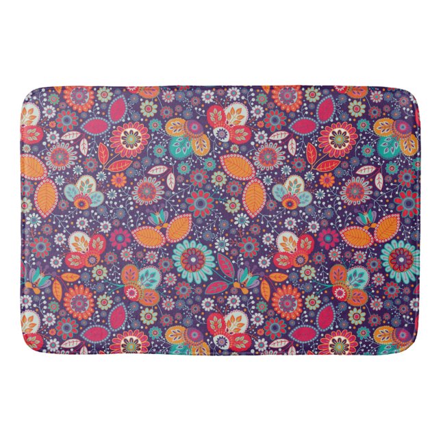 Farbenfrohe Kunst Illustration Natur Blumenmuster Badematte (Vorderseite)
