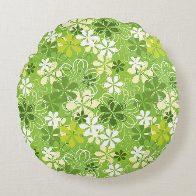 Farbenfrohe Kunst Illustration Natur Blumenmuster Rundes Kissen (Vorderseite)