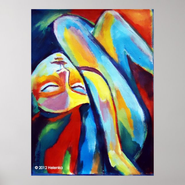Farbenfrohe Kunstdrucke: Sitzende weibliche Abbild Poster (Vorne)