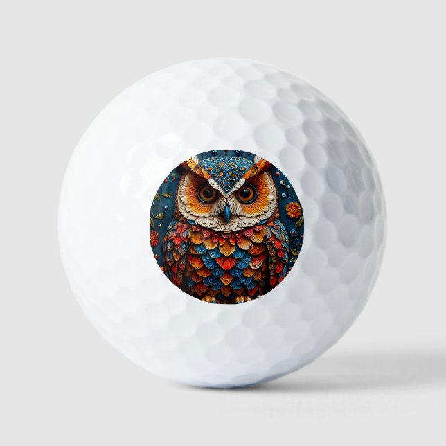 Farbenfrohe künstlerische Eule Golfball (Vorderseite)