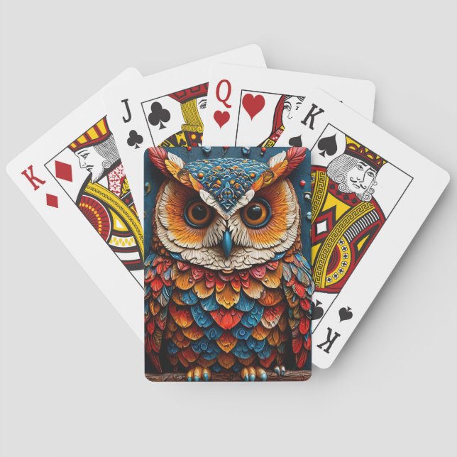 Farbenfrohe künstlerische Eule Spielkarten (Rückseite)