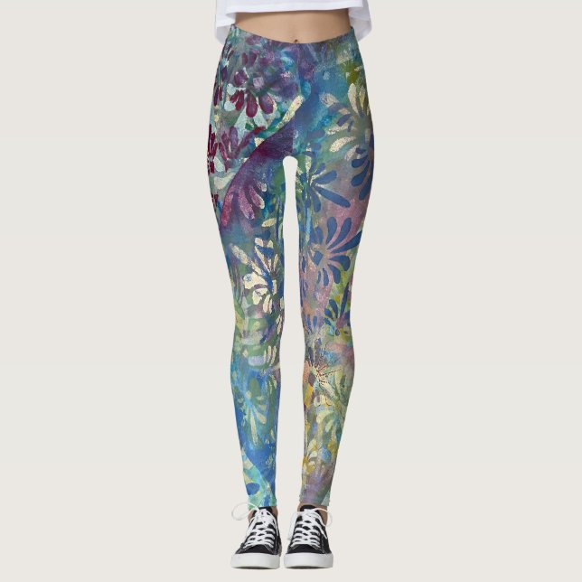 Farbenfrohe künstlerische Funky Muster und Textil  Leggings (Vorderseite)